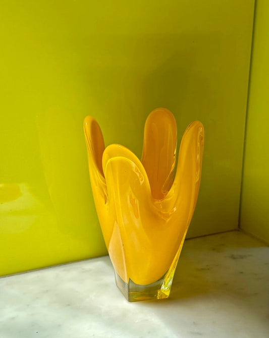 Vintage Yellow Art Glass Vase