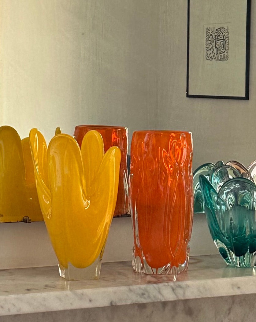 Mid Century Orange Glass Vase
