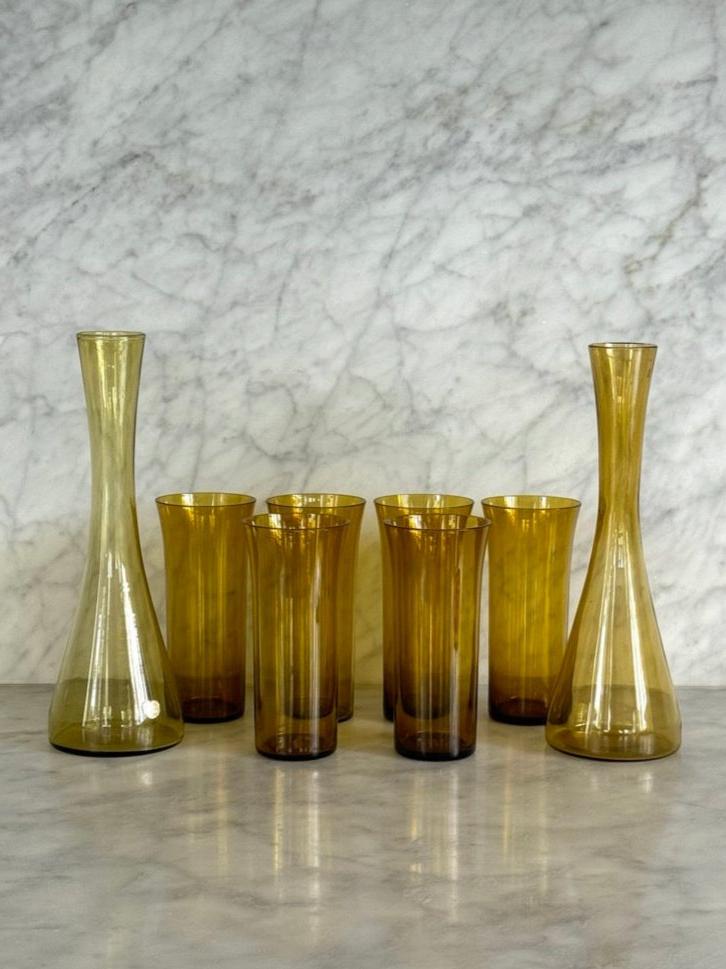 Scandanavian Amber Glassware Set