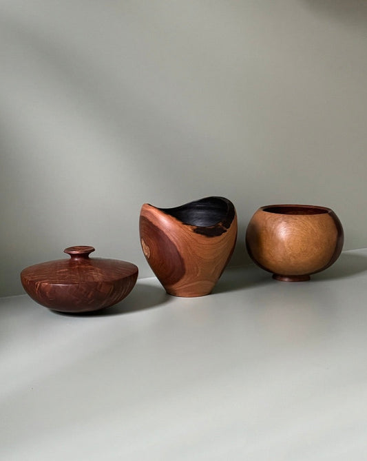 Three Handcrafted Wooden Bowls