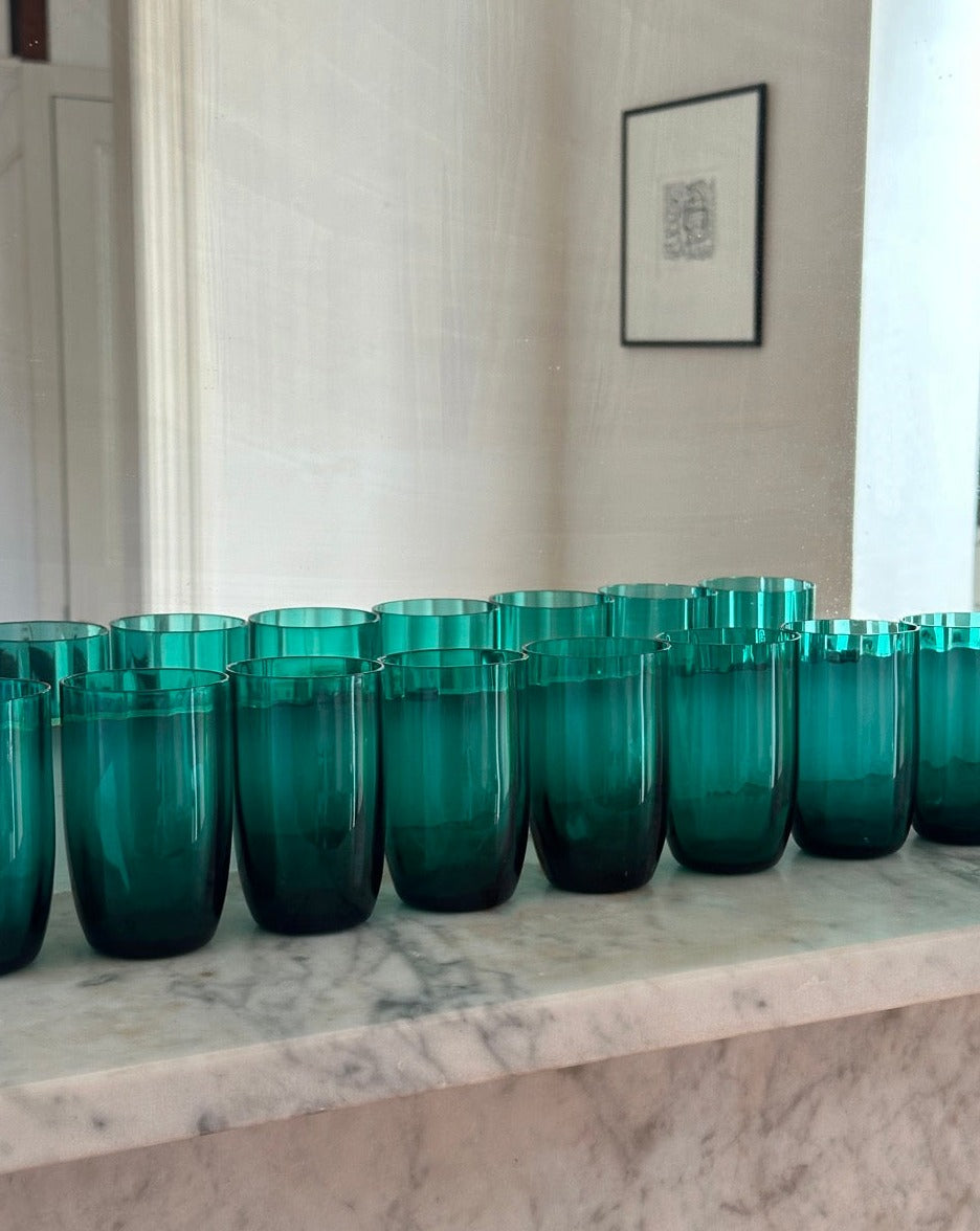 Set of 8 Victorian Green Glass Tumblers