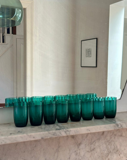 Set of 8 Victorian Green Glass Tumblers