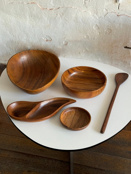 Collection of Vintage Teak and Rosewood Serving Bowls and Spoon