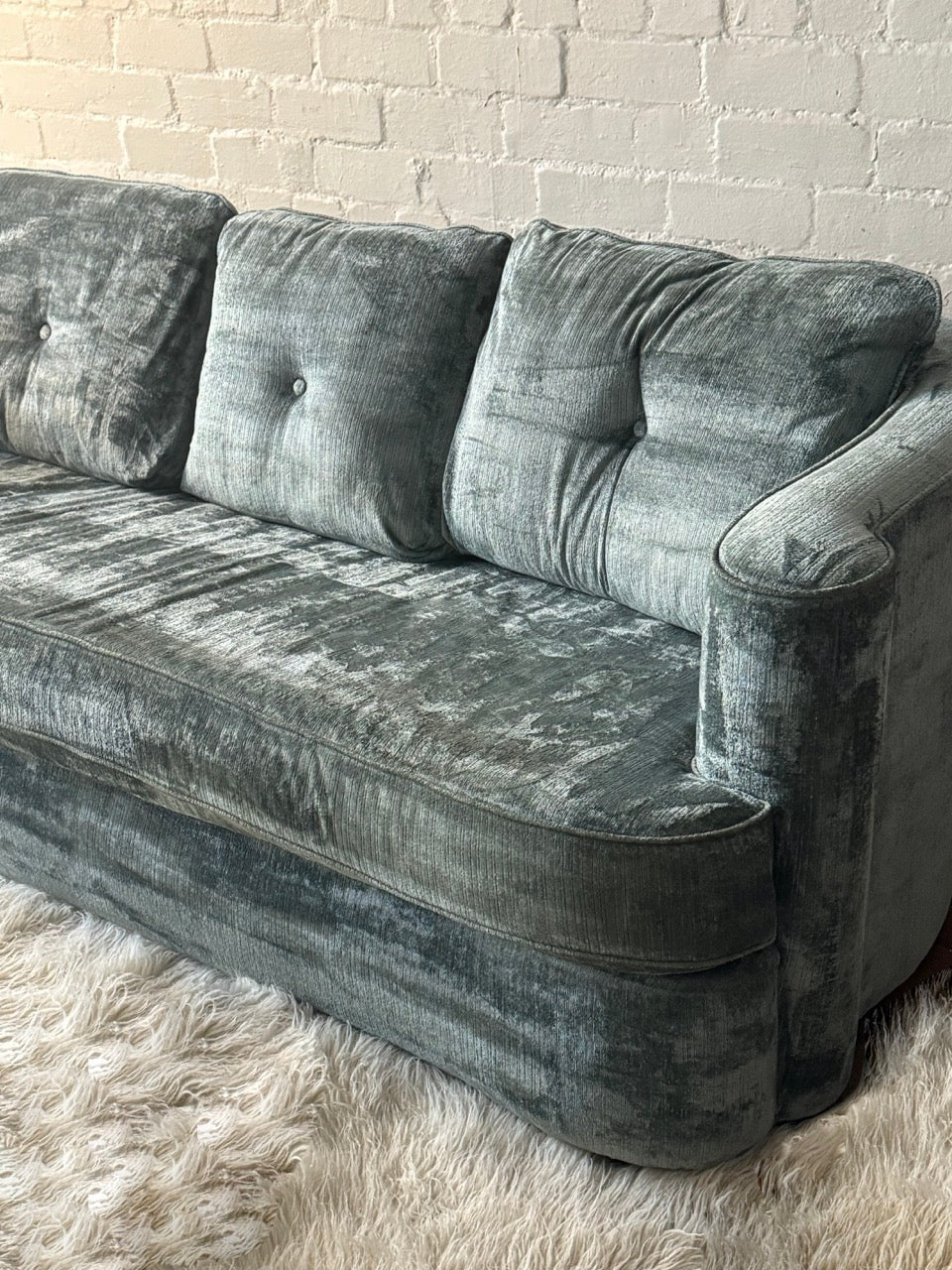 Blue Velvet Chenille Tuxedo Sofa