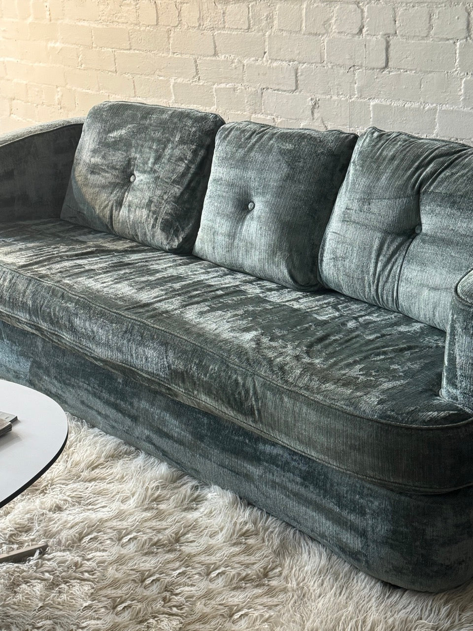 Blue Velvet Chenille Tuxedo Sofa