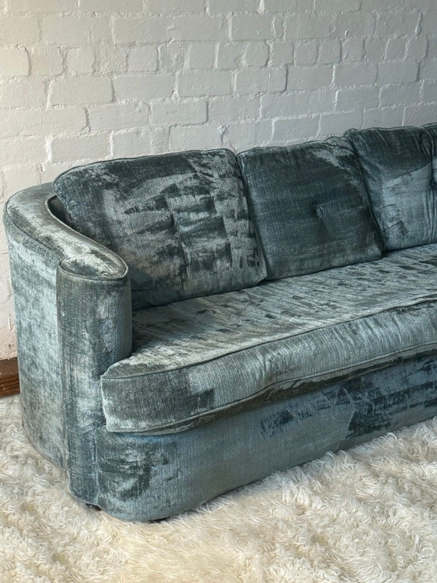 Blue Velvet Chenille Tuxedo Sofa