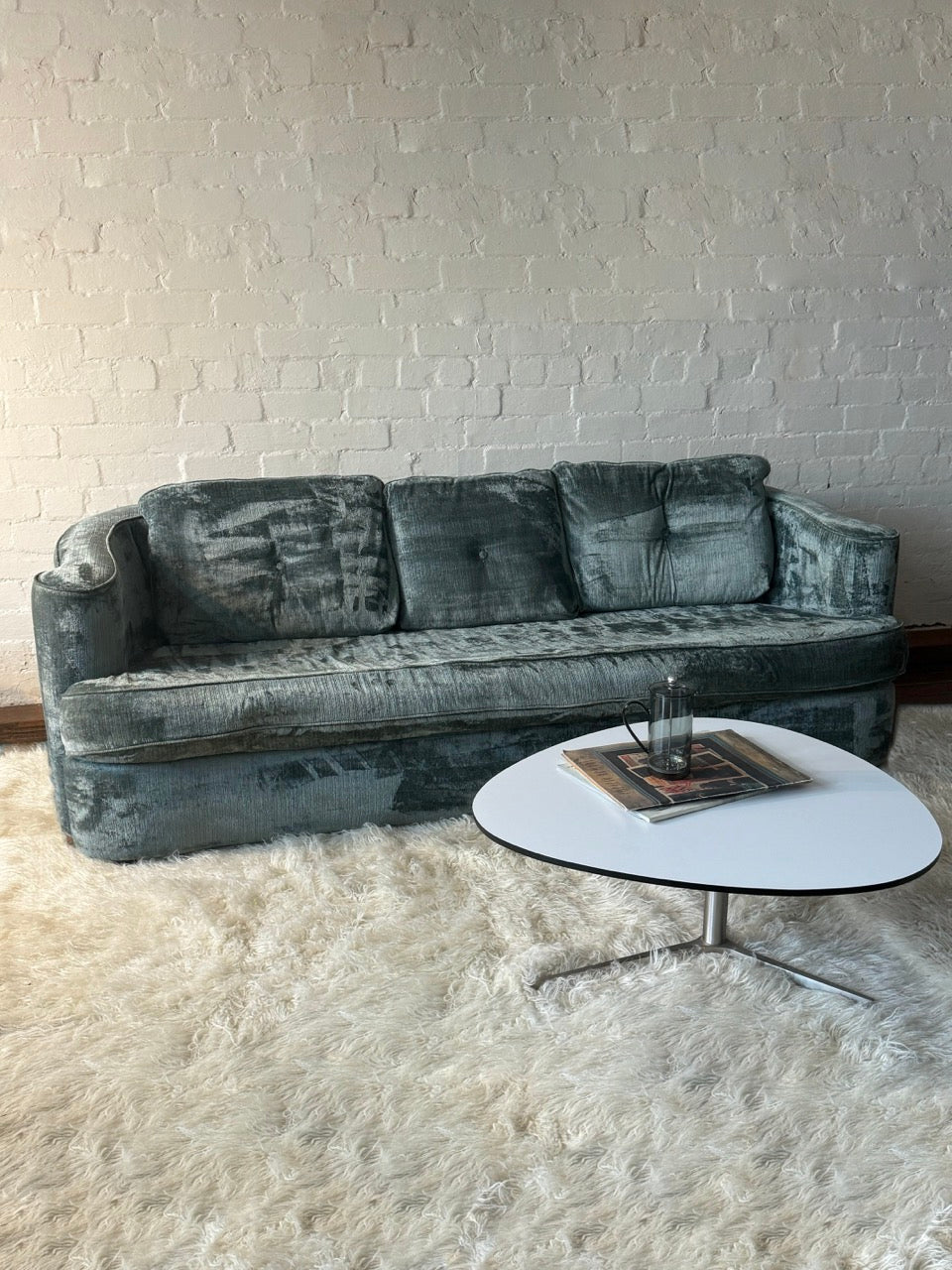 Blue Velvet Chenille Tuxedo Sofa