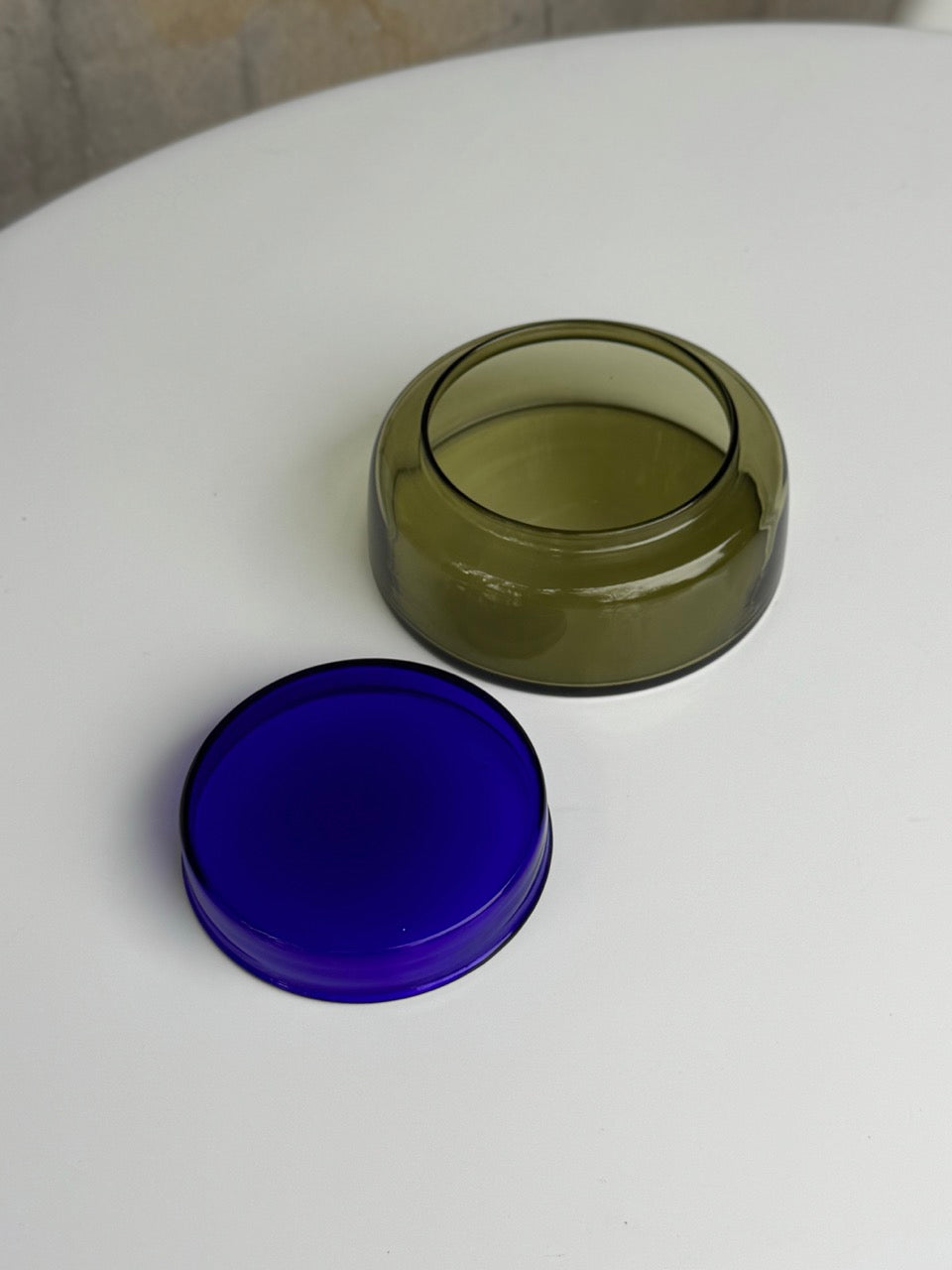 Handmade Blatopp Blue/Grey Glass Jar by Willy Johansson for Hadeland Glassworks