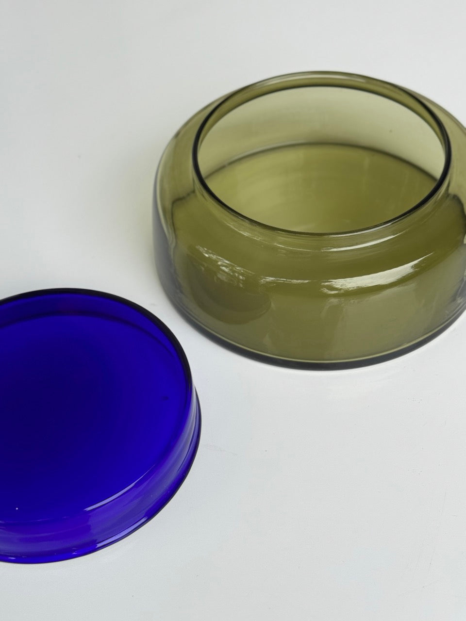 Handmade Blatopp Blue/Grey Glass Jar by Willy Johansson for Hadeland Glassworks