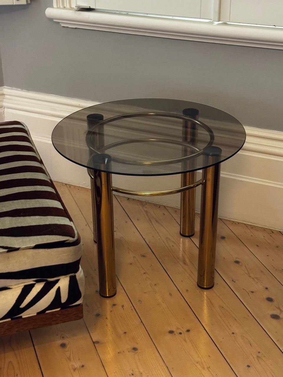 Smoked Glass and Brass Tubular Side Table