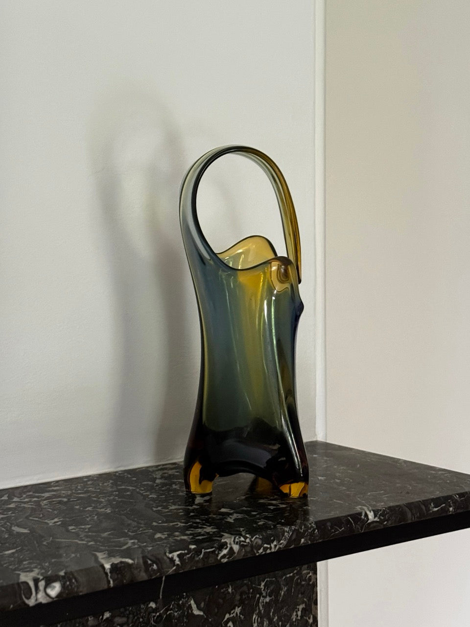 Vintage Murano Sommerso Glass Flower Basket Vase