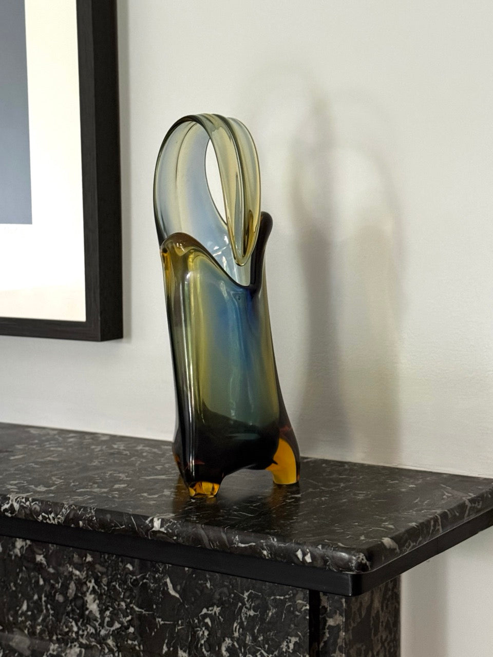 Vintage Murano Sommerso Glass Flower Basket Vase