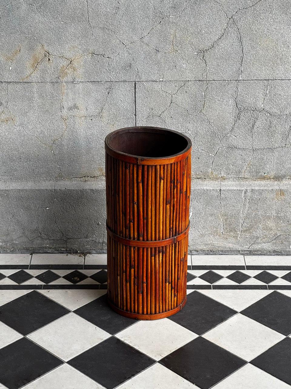 Vintage Bamboo and Rattan Umbrella Stand