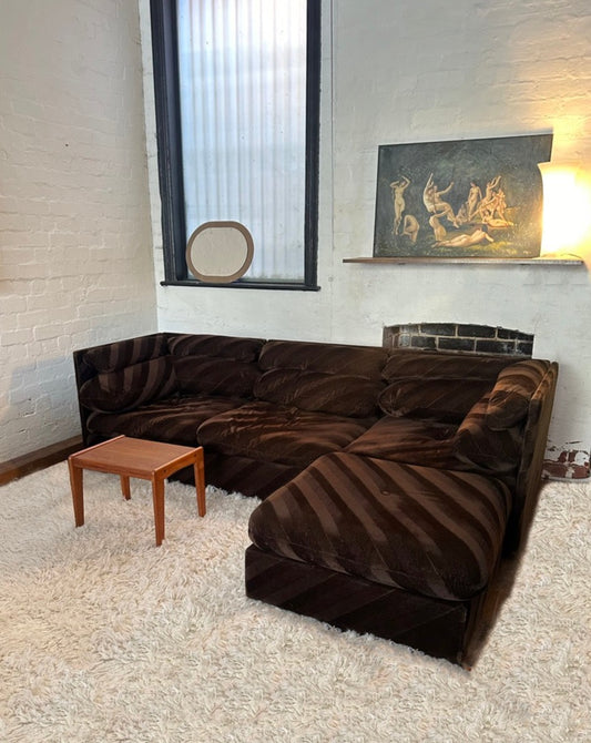 Vintage Brown Striped Velvet Modular Sofa