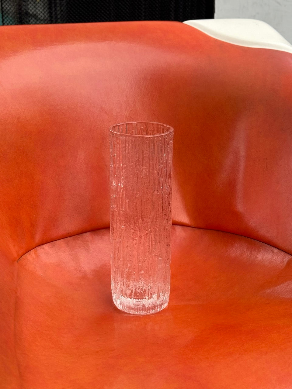 Vintage Clear Cased Bark Textured Vase, 1960s