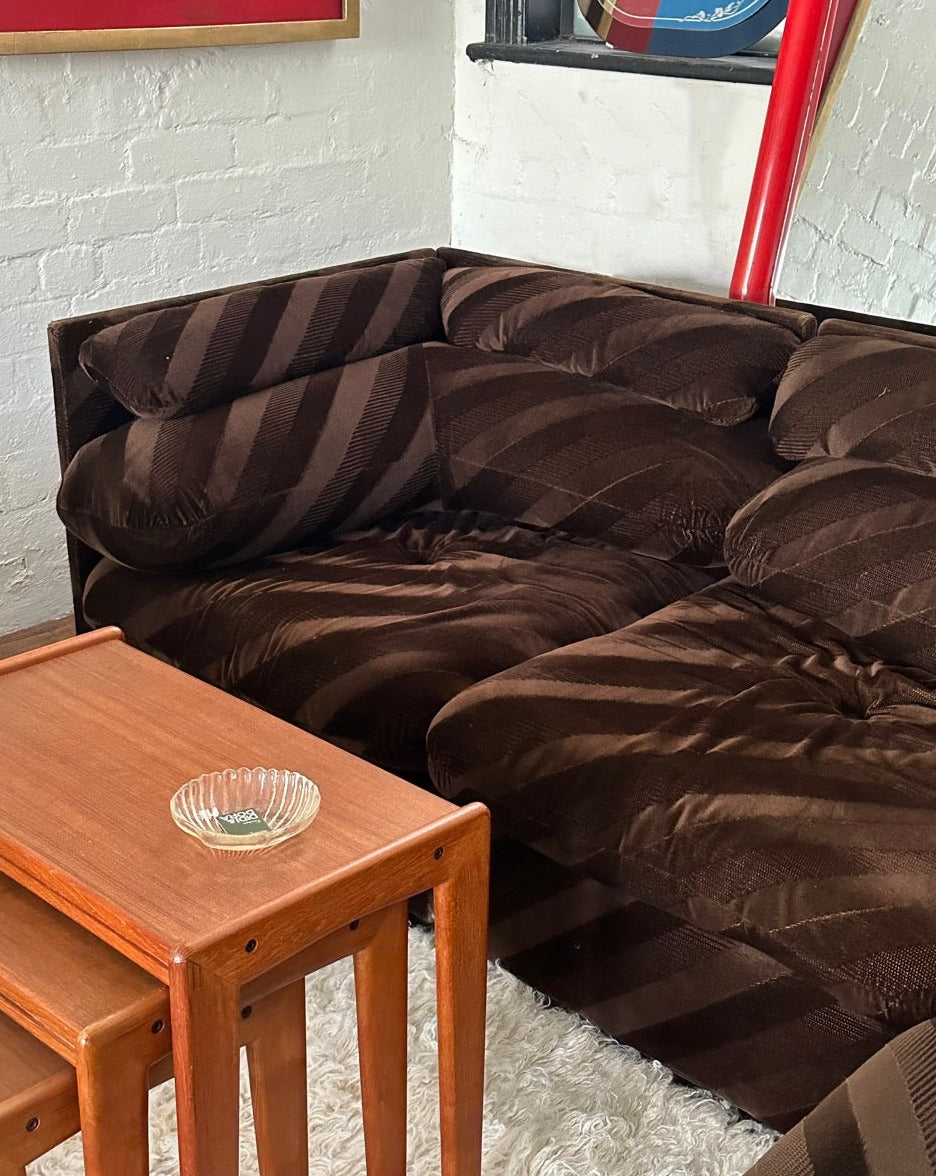 Vintage Brown Striped Velvet Modular Sofa