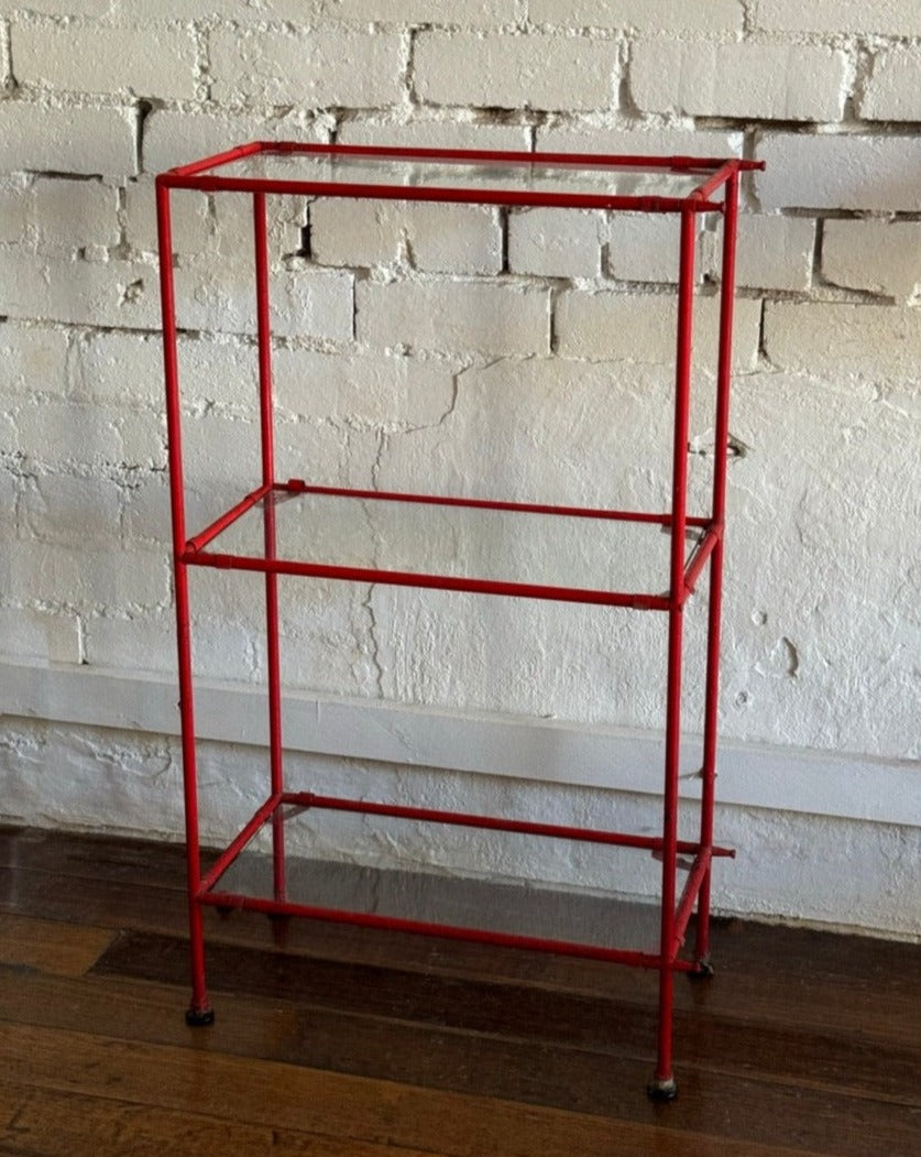 Vintage Industrial Three Tier Red Shelving Unit