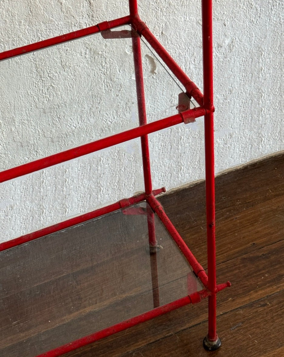 Vintage Industrial Three Tier Red Shelving Unit