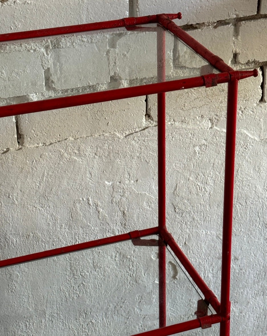 Vintage Industrial Three Tier Red Shelving Unit