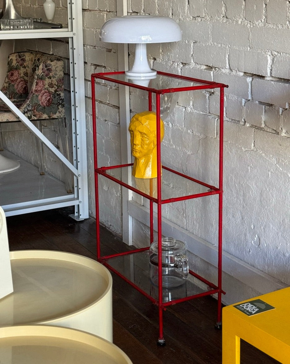 Vintage Industrial Three Tier Red Shelving Unit