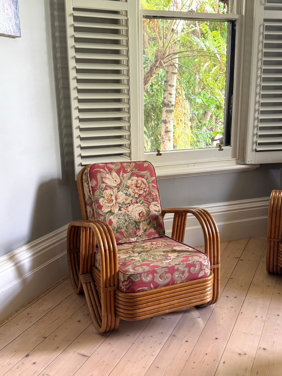 Vintage Rattan Pretzel Lounge Suite with Floral Upholstery