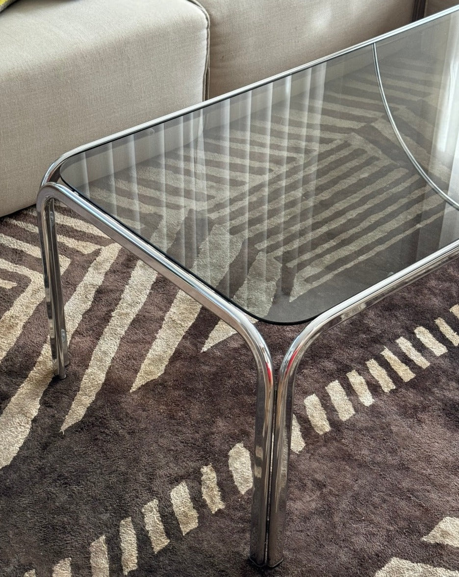 Vintage Chrome and Smoked Glass Coffee Table