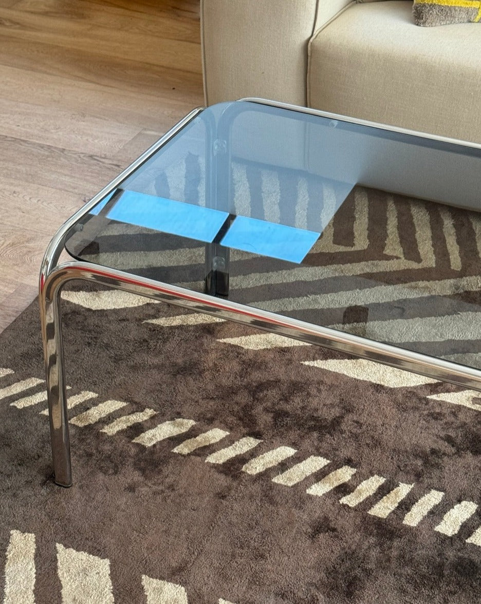 Vintage Chrome and Smoked Glass Coffee Table