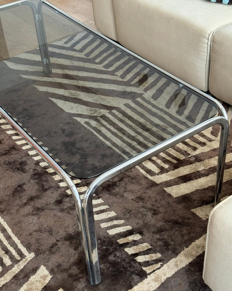 Vintage Chrome and Smoked Glass Coffee Table