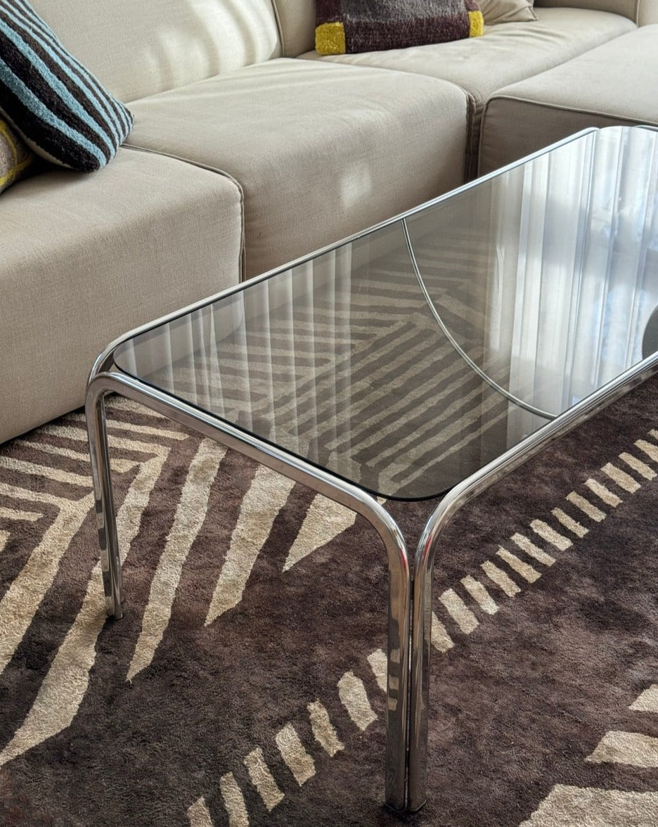 Vintage Chrome and Smoked Glass Coffee Table