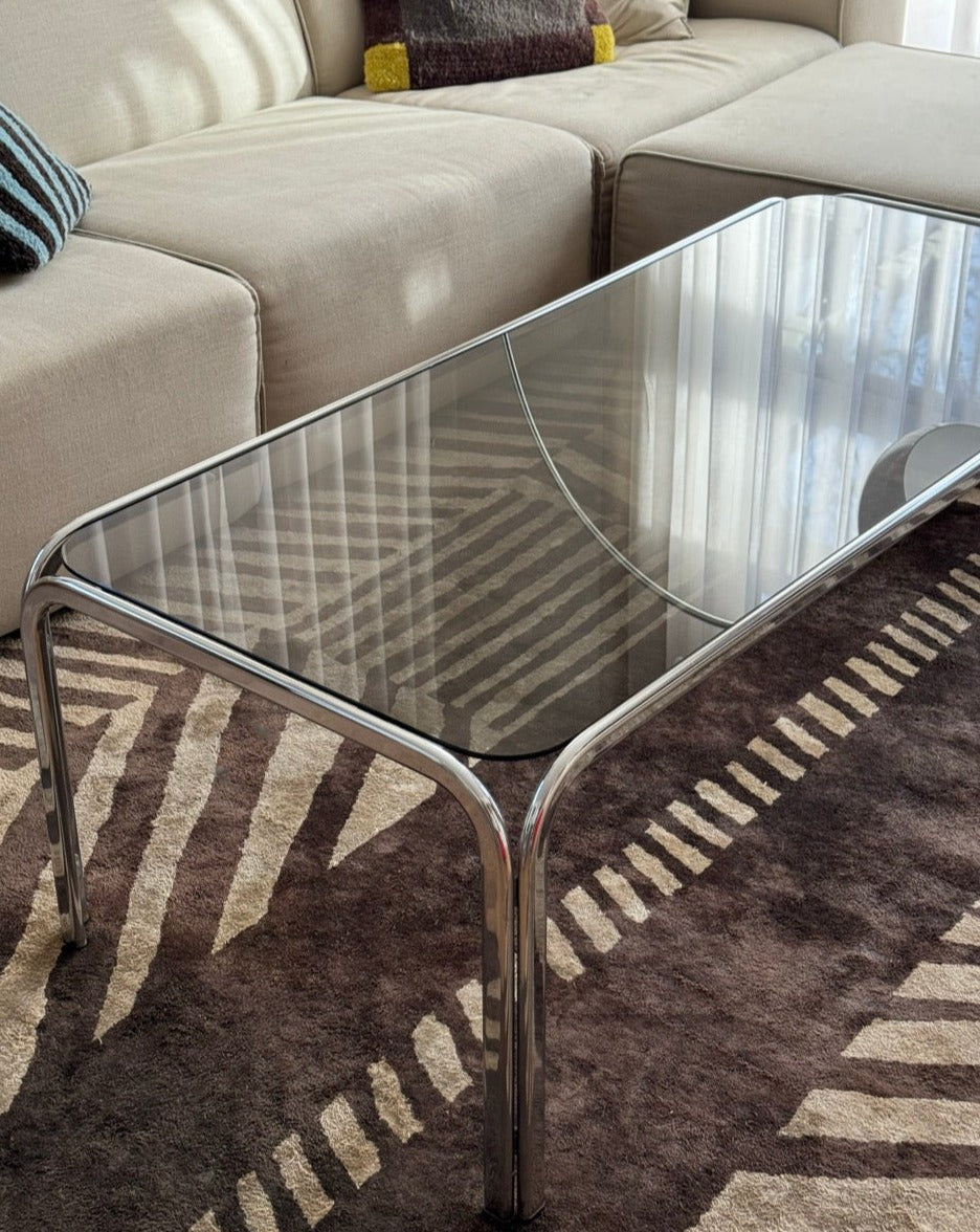 Vintage Chrome and Smoked Glass Coffee Table