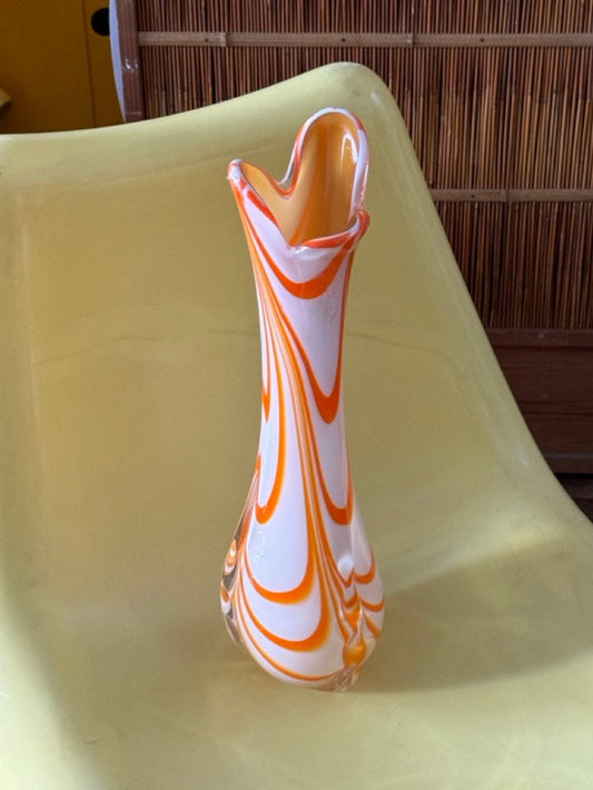 Large Orange and White Opaline Stem Vase