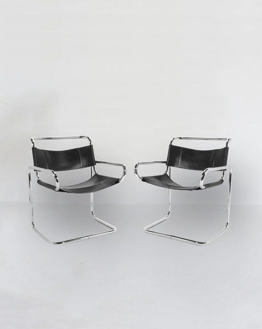 Leather Cantilevered Armchairs by Dunbar