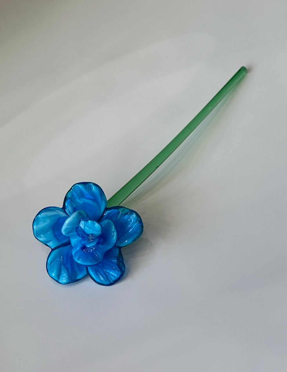 Blue Hand Blown Art Glass Flower