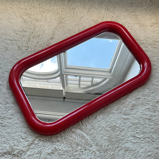 Red Plastic Bulbous Mirror