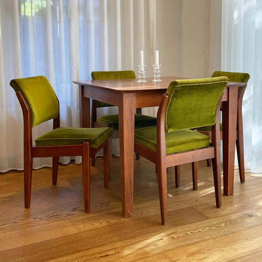 Teak and Green Velvet Dining set