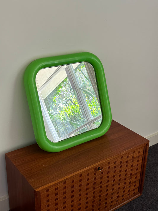 Square Plastic Bulbous Mirror in Green