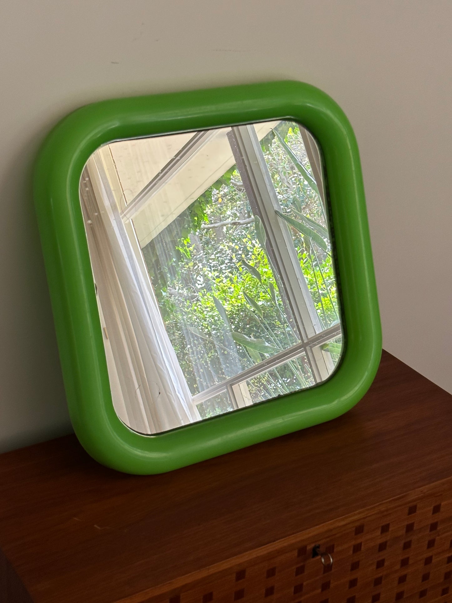 Square Plastic Bulbous Mirror in Green