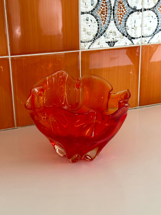 Vintage Art Glass Handkerchief Bowl