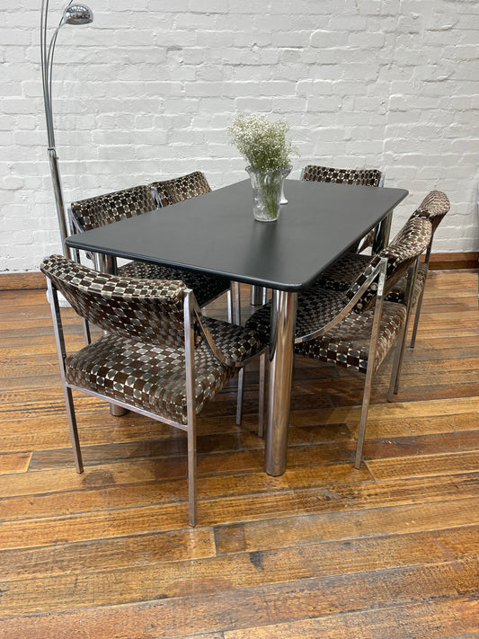 Hollywood Regency velvet and chrome dining setting