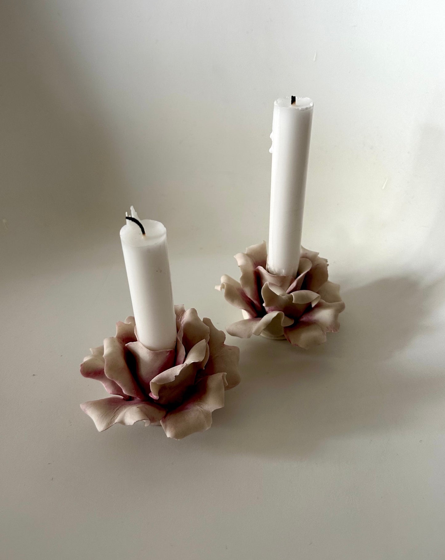 Porcelain Rose Candlestick Holders, Italy