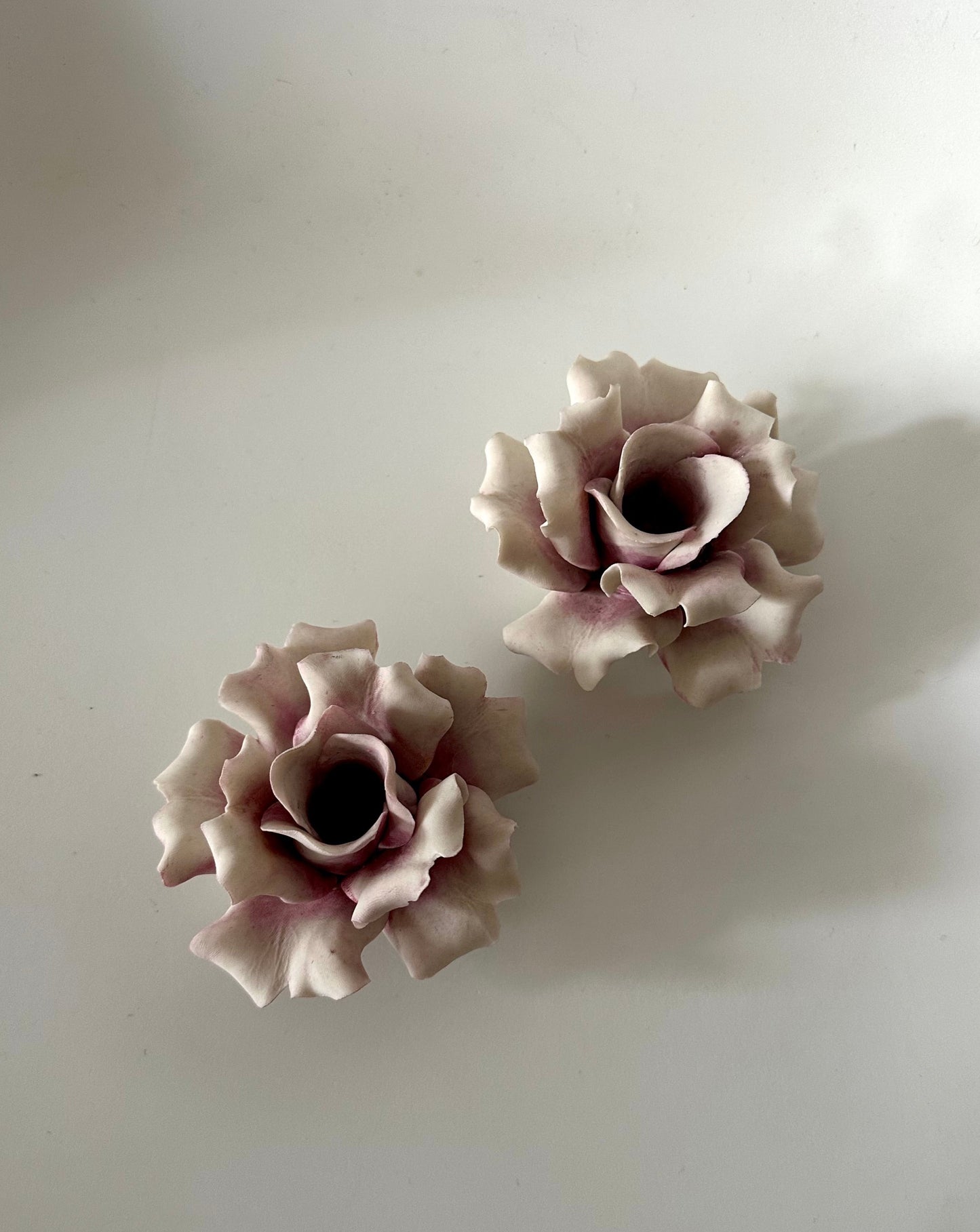 Porcelain Rose Candlestick Holders, Italy