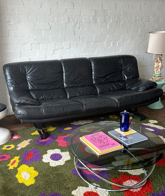 Black Leather 3 Seater Sofa