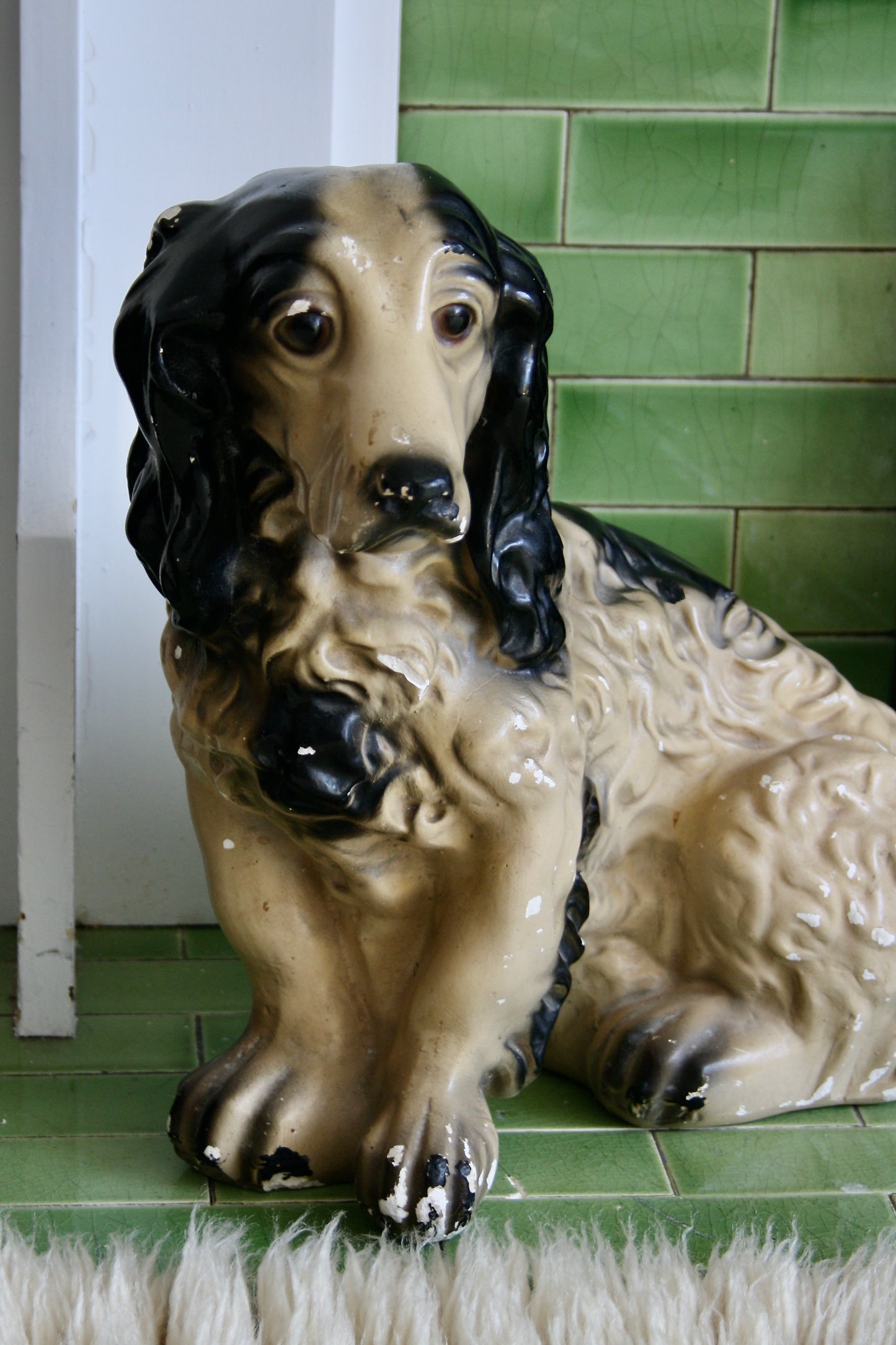 Ceramic Dog Statue Beige/Black