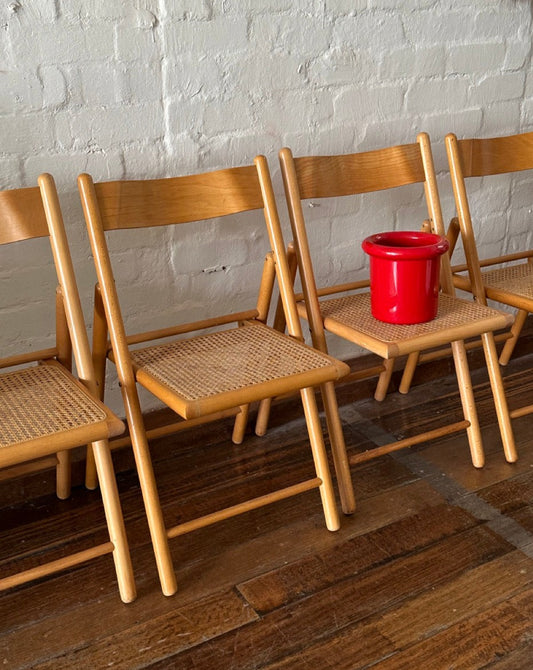 4 Italian Beechwood and Rattan Dining Chairs
