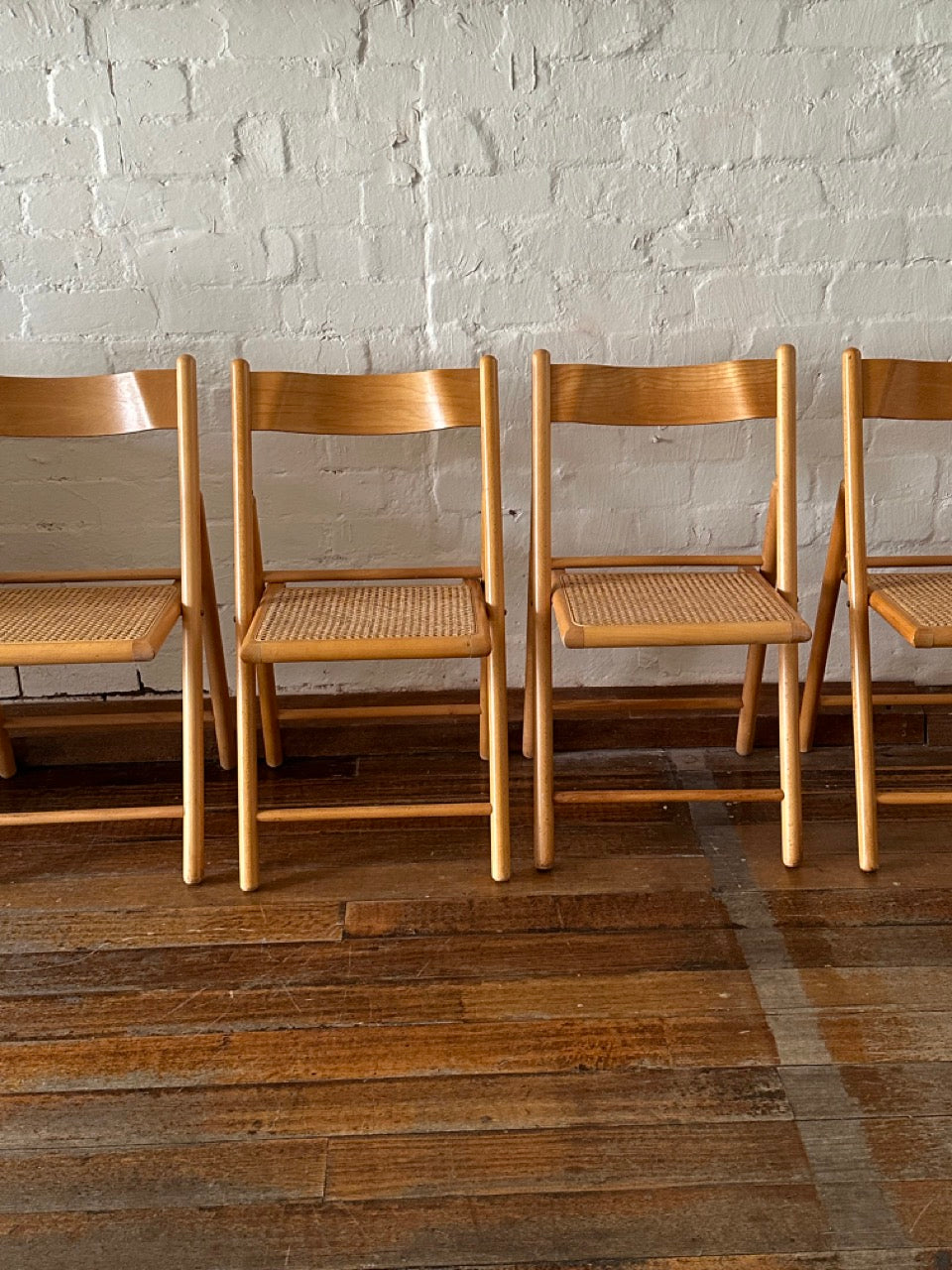 4 Italian Beechwood and Rattan Dining Chairs