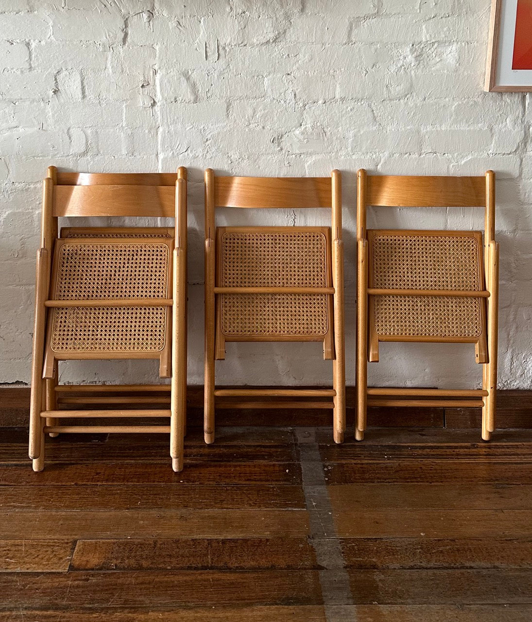 4 Italian Beechwood and Rattan Dining Chairs