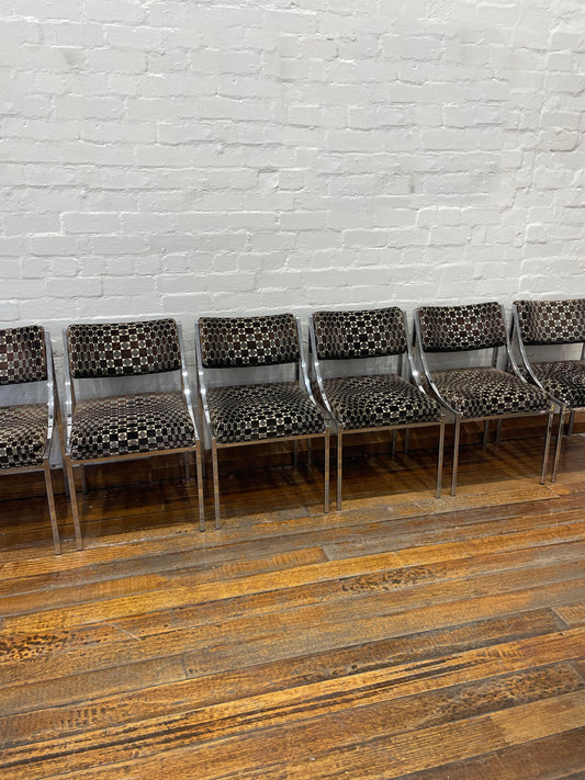 Six Hollywood Regency Chrome and Velvet Chairs