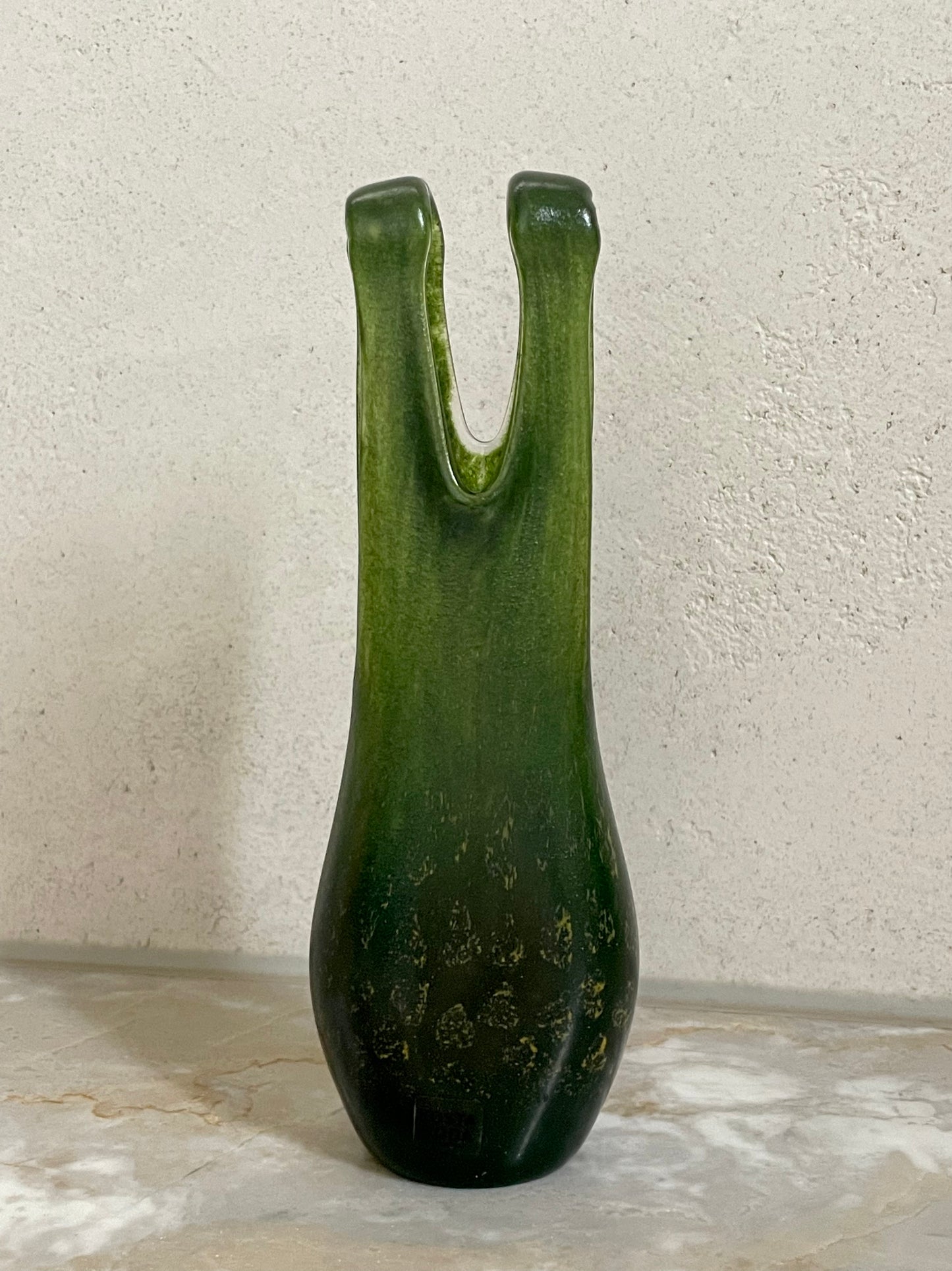 Swimsuit Vase for Kosta Boda in deep green with gold inclusion