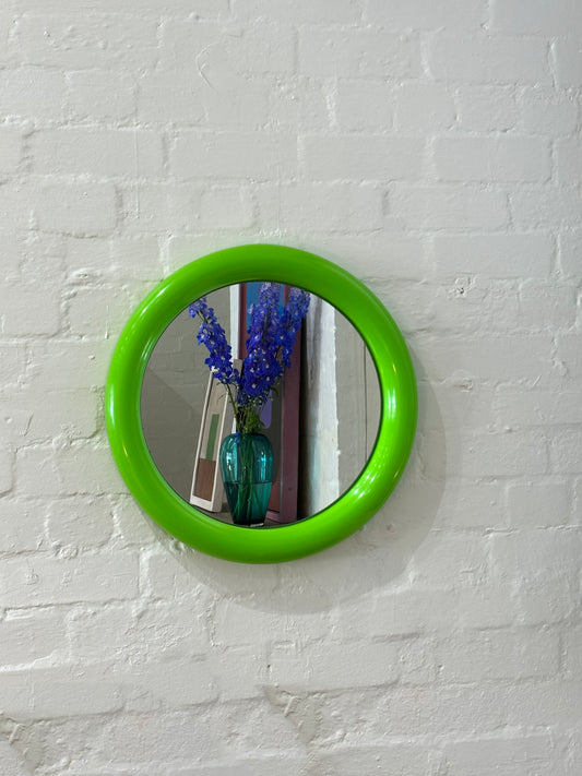 Round Plastic Bulbous Mirror in Green