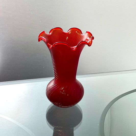 Red Glass Vase with Frill Detail